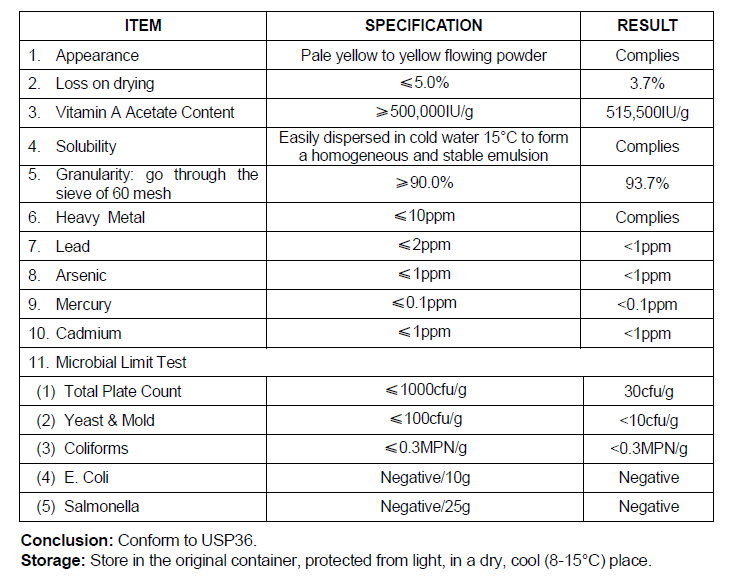 Vitamin A Acetate W/S 500.00 to 1000.000 Feed Grade